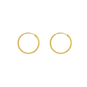 Yellow Gold Hammered Hoops, 1.2 Grams