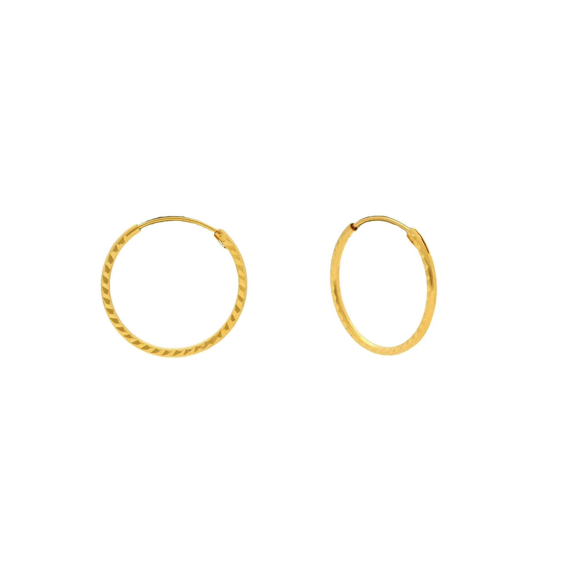 Yellow Gold Hammered Hoops, 1.2 Grams